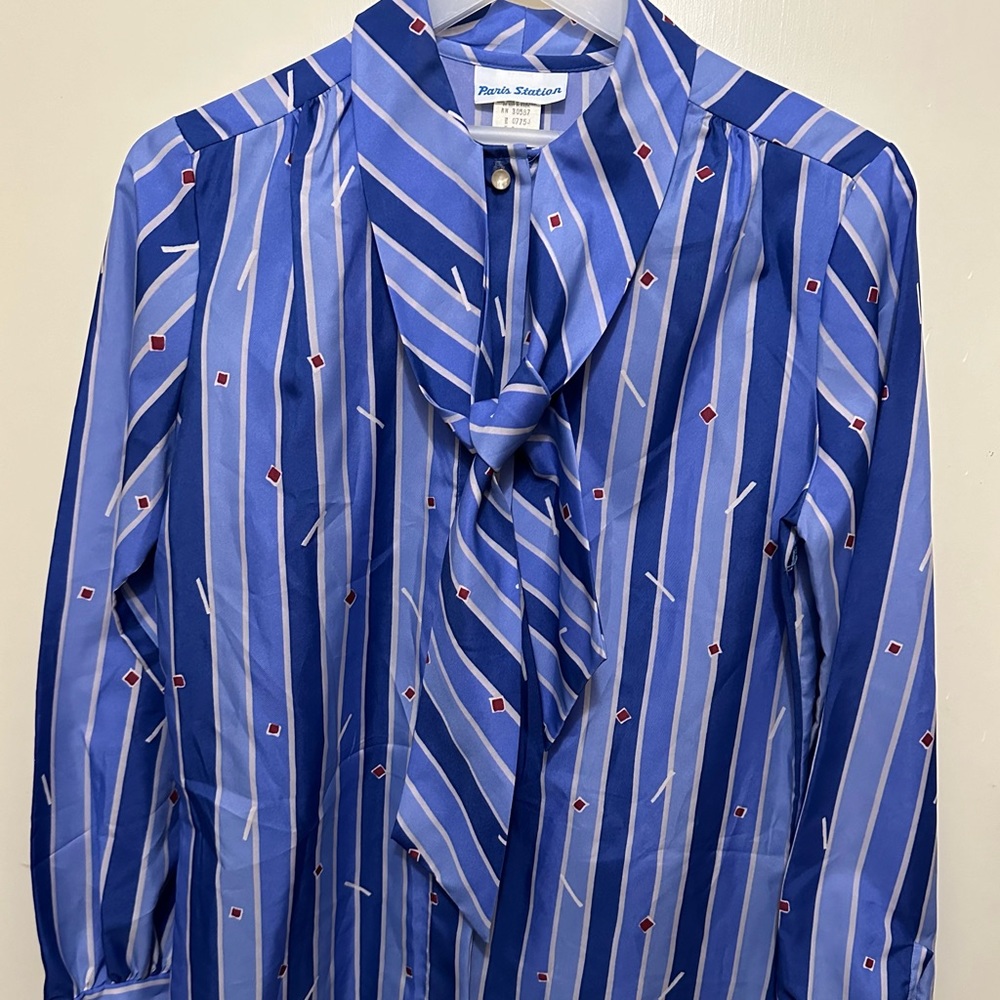 Paris Station Vintage Polyster Neck-tie Blouse | Sz 8